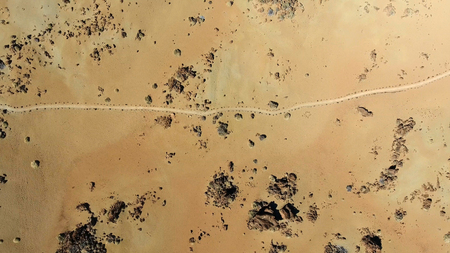 Top View of footpath in Teide National Park in Tenerife, Spainの写真素材
