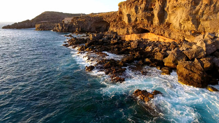Aerial view of coastline South part of Tenerife island in sunset time