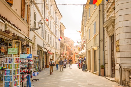 Loreto, Ancona, Italy - 8.05.2018: The central shopping street Corso Traiano Boccalini leads to...