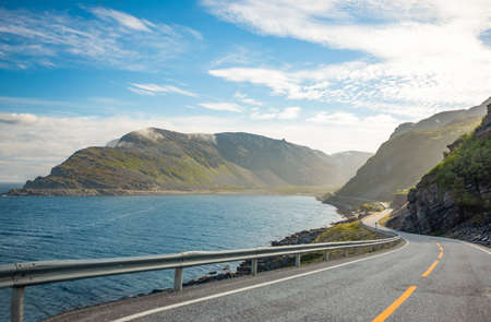 Steppe road and beautiful sky in sunny day, Norway