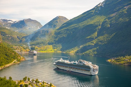 Geirangerfjord, Norway - 26.06.2018: Cruise Ship On Geiranger fjord in summer in Norwayのeditorial素材