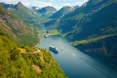 Geirangerfjord, Norway - 26.06.2018: Cruise Ship On Geiranger fjord in summer in Norwayのeditorial素材
