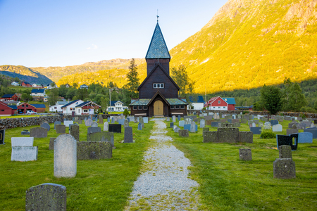 Roldal, Norway - 27.06.2018: Wooden Roldal stave church or Roldal stavkyrkje in Norwayのeditorial素材