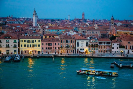 Venice, Italy - 14.10.2018: Night view of old houses on Grand Canal in Venice in Italyのeditorial素材
