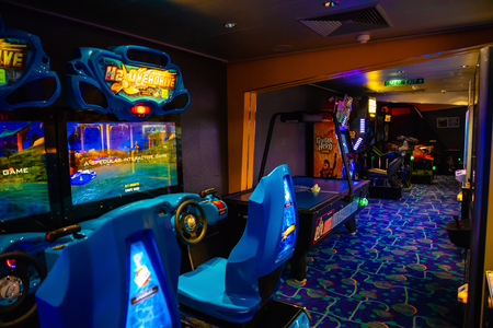 Venice, Italy - 14.10.2018: Modern empty casino hall with game machines in cruise ship Norwegian Star, Italyのeditorial素材