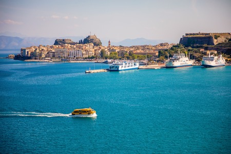 Corfu, Greece - 16.10.2018: Corfu town view from the water in Greeceのeditorial素材