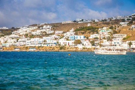 Mykonos, Greece - 17.10.2018: Mykonos island aerial panoramic view, part of the Cyclades in Greeceのeditorial素材
