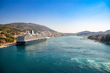 Dubrovnik, Croatia - 20.10.2018: Cruise ship moored in croatian port of Dubrovnik in Croatia