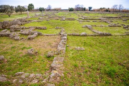 Old ruins of ancient Greek city in Paestum in Italyの写真素材