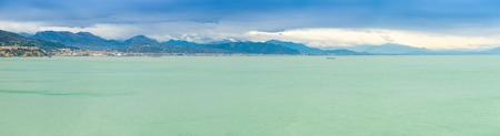 Salerno city and Tyrrhenian sea view from road to Amalfi in cloudy day in winter in Italy