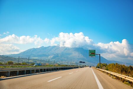 Sicily, Italy - 06.02.2019: Landscape view from the highway towards Plermo on mountain in Sicily...
