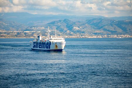 Messina, Italy - 9.02.2019: Passenger ferry in the Mediterranean Sea to Messina in Sicily, Italyのeditorial素材