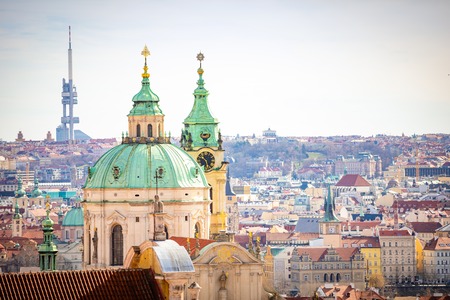 Panoramic view of Prague in sunny spring time, Czech republicの写真素材