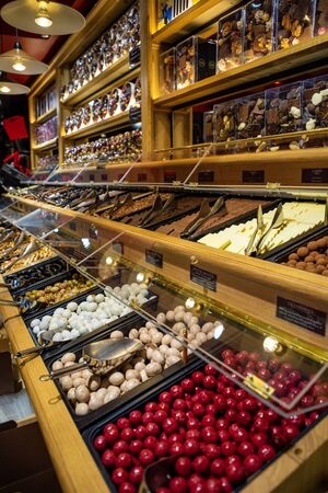 Paris, France - 24.04.2019: Sweet shop in the Latin Quarter in Paris in Franceのeditorial素材