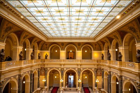 Prague, Czech Republic - 6.05.2019: Interier of National Museum in neo-renaissance style, recently renovated in 2018, located on Wenceslas Square in Prague, Czech republicのeditorial素材
