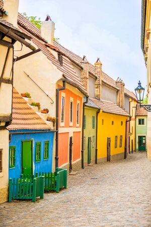 Little houses on Golden street inside of Hrandcany Castle in Prague, Czech Republicの写真素材