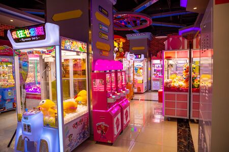 Sanya, Hainan, China - 8.07.2019: Game room in Sanya Stylish Street underground shopping center on a...