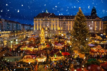 Dresden, Germany - 9.12.2018: People visit Christmas Market Striezelmarkt in Dresden in Germanyのeditorial素材