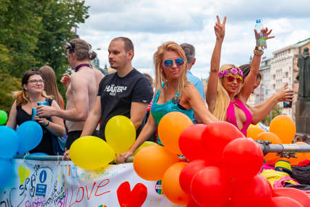 Prague, Czech republic - 12.08.2019: Prague pride. People on LGBT gay parade in august, Prague, Czech republicのeditorial素材