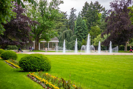 Podebrady, Czech republic - 7.06.2020: Kolonada street in czech city Podebrady decorated by beautiful park on one side, Podebrady in Czech republicのeditorial素材