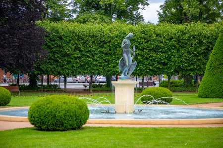 Podebrady, Czech republic - 7.06.2020: Leda with swan and park promenade, spa town Podebrady in Central Bohemia, Czech republicのeditorial素材