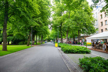Podebrady, Czech republic - 7.06.2020: Kolonada street in czech city Podebrady decorated by beautiful park on one side, Podebrady in Czech republicのeditorial素材