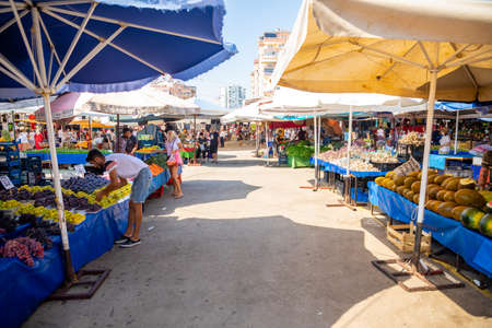 Antalia, Turkey - 5.09.2020: People shoping in turkish market in Antalia, Turkeyのeditorial素材