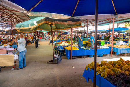 Antalia, Turkey - 5.09.2020: People shoping in turkish market in Antalia, Turkeyのeditorial素材