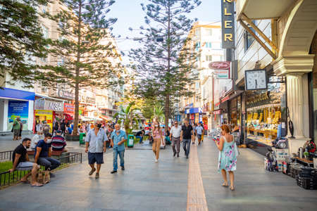 Antalya, Turkey - 7.09.2020: Street view in old town with boutique shops at evening. Kas Town is popular tourist destination in Mediterranean region of Turkeyのeditorial素材