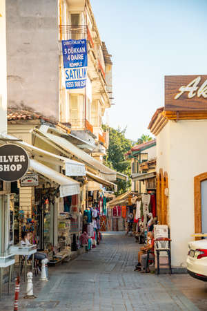 Antalya, Turkey - 7.09.2020: Hotels and shops in the Historic part of Antalya - Kaleici, Turkey. Old town of Antalya is a popular destination among tourists in Mediterranean region of Turkeyのeditorial素材