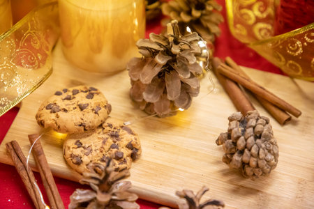 Christmas cookies with festive decoration in red colorの写真素材