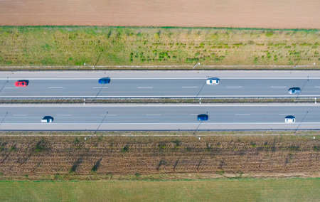 Top view of highway across countryside in Czech republic, Europe
