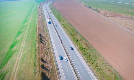 Aerial view of highway across countryside in Czech republic, Europe