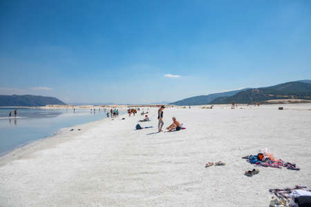 Salda Lake, Burdur, Turkey - 12.09.2020: People on the white beach of Salda Lake in Burdur, Turkeyのeditorial素材