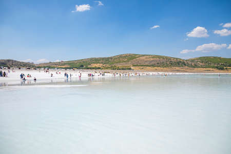 Salda Lake, Burdur, Turkey - 12.09.2020: People on the white beach of Salda Lake in Burdur, Turkeyのeditorial素材