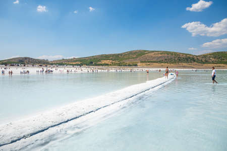 Salda Lake, Burdur, Turkey - 12.09.2020: People on the white beach of Salda Lake in Burdur, Turkeyのeditorial素材