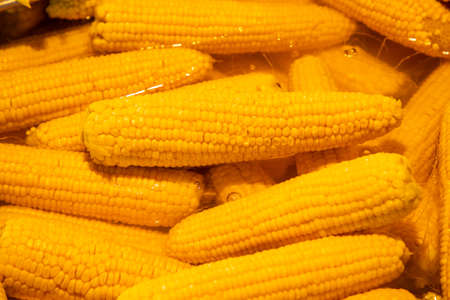 Boiled sweet corn for sales in turkish market in Antalya, Turkey