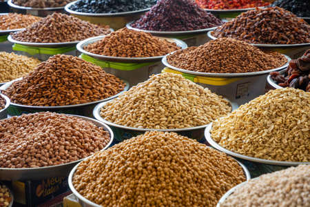 Dry nuts in turkish market in Antalya, Turkey. Nutrition And Vitamins. Healthy Raw Food. Food...