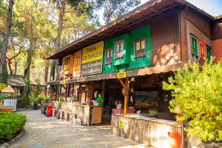 Antalya, Turkey - 15.09.2020: Garden restaurant with picnic and recreation area, traditional turkish breakfast place in Hacisekililer near Antalya, Turkeyのeditorial素材