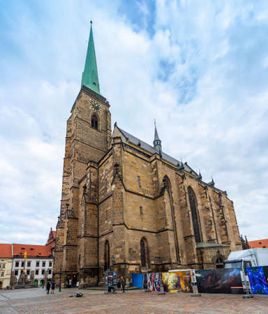 Plzen, Czech republic - 22.08.2021: Bartholomew cathedral on main square in Plzen, Czech republicのeditorial素材