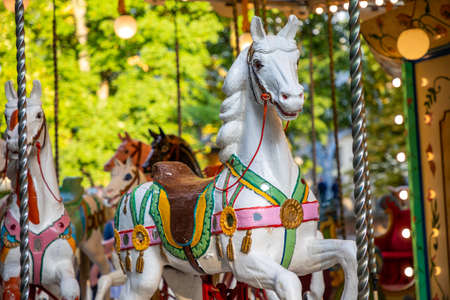 Prague, Czech Republic - 23.08.2021: Old Germany carousel in Petrin hill in summer time in Prague, Czech Republicのeditorial素材