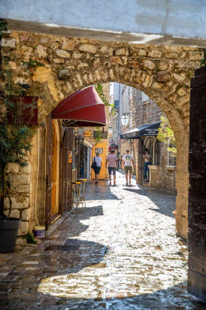 Budva, Montenegro - September 18, 2021: Medieval street in the Old Town of Budva, Montenegroのeditorial素材