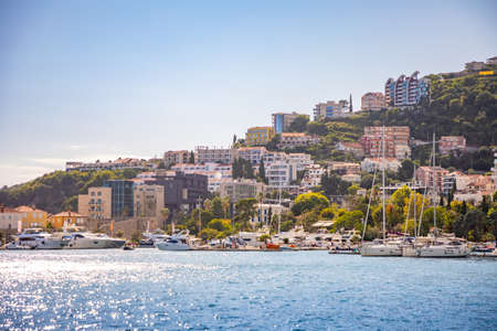 Budva, Montenegro - 20.09.2021: View from water of the Budva city in Montenegro, view from island of St. Nicholasのeditorial素材