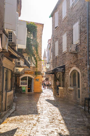 Budva, Montenegro - September 18, 2021: Medieval street in the Old Town of Budva, Montenegroのeditorial素材