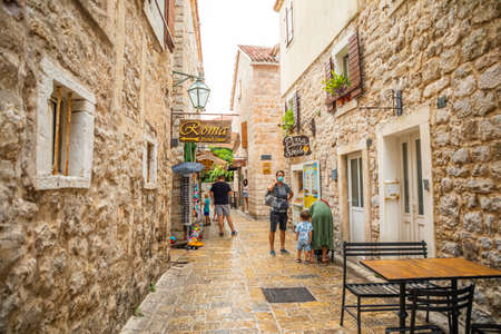 Budva, Montenegro - September 17, 2021: Medieval street in the Old Town of Budva, Montenegroのeditorial素材