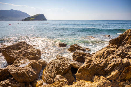 Waves crashing on rocks on the adriatic coast