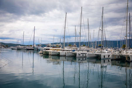 Tivat, Montenegro - October 10, 2021: View of luxury yachts in marina of Porto Montenegro in Tivat, Montenegroのeditorial素材