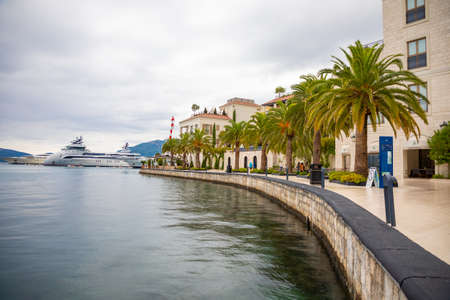 Tivat, Montenegro - October 10, 2021: Architecture and luxury yachts in a marina Porto Montenegro near Tivat, Montenegroのeditorial素材