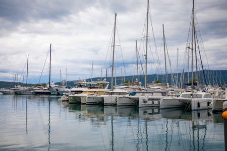 Tivat, Montenegro - October 10, 2021: View of luxury yachts in marina of Porto Montenegro in Tivat, Montenegroのeditorial素材
