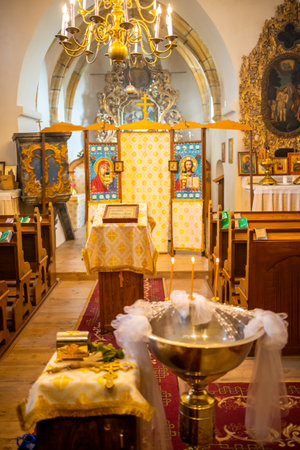 Mochov, Czech Republic - February 13, 2022: Interior of Roman Catholic Church of St. Bartholomew is the oldest preserved monument in Mochov, Czech Republicのeditorial素材